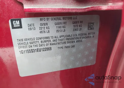 2014 Chevrolet Impala 2Lz z USA, uszkodzony, nr VIN 1G1155S31EU122868